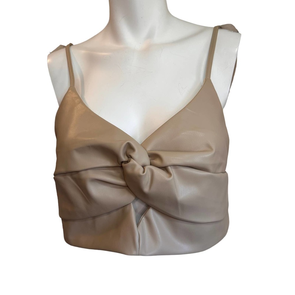 Fashion Nova Beige Faux Leather Bustier Crop Tank Top sz L NWT